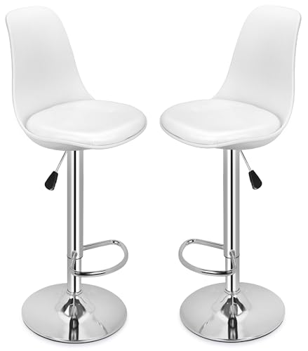 Image of DPI Modern Height Adjustable and 360 Degree Revolving Bar Stool | Kitchen Chair Suitable for Kitchen Cafeteria Dining Office Shops | (2, White)
