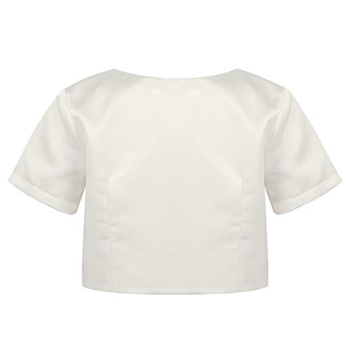 ACSUSS Kids Girls Satin Short Sleeve Bolero Buttons Cardigan Shrug Beidesmaid Flower Dress Cover Up Short Coat Jacket2