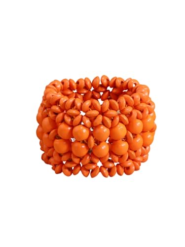 ChungLong0593 Bohemian Wooden Bead Bracelets Boho Colorful Handmade Elastic Stretch Bracelets Design for Women Summer Beach Festival Jewelry (Orange)