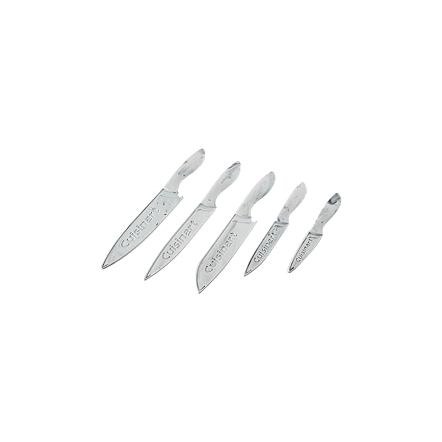 Cuisinart-C55-10PWM-Advantage-Ceramic-Coated-Faux-Knife-Set-10-PC-Marble Cuisinart C55-10PWM Ceramic Coated Knife Set with Blade Guard Sheaths (10- Piece Set) in Faux Marble