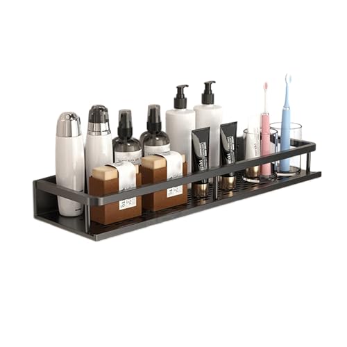 lesulety Vassoio Doccia Nero Cremagliera per Doccia Vassoio Doccia Senza Foratura Nero Vaschetta Doccia Senza Foratura Supporto Doccia Organizer Doccia Cestini e Vassoi Doccia,A,50cm