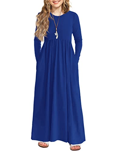 Image of Arshiner Girls Maxi Dress Long /Short Sleeve Casual Holiday Dress with Pockets for 5-13 Years