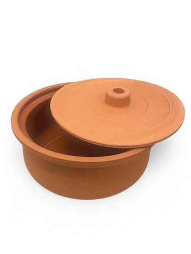 Vienberg Güvec Tontopf mit Deckel zum Kochen ⌀23,5cm I 3,5 Liter I Ton-Kochtopf, rund Schmortopf backofengeeignet, tencere Tajine Tapas