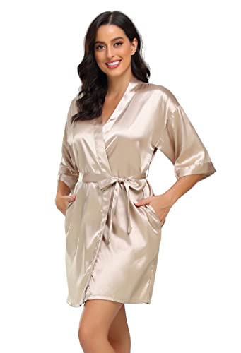 Image of Women's Pure Short Silky Robes Bridesmaid Bride Party Satin Robes Sleepwear