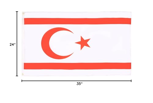 Image of AZ FLAG - Northern Cyprus Flag - 2x3 Ft - 100D Polyester Cypriot Banner with Two Metal Grommets - Fade Resistant - Vivid Colors - 2' x 3' Feet - 90x60 Cm