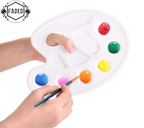 Image of Faded Small Oval Plastic Painting Palette Set - Lightweight Color Mixing Trays for Oil, Acrylic & Watercolor - Ideal for DIY Crafts, Professional Artists, Students & Art Painting Projects (6pcs)