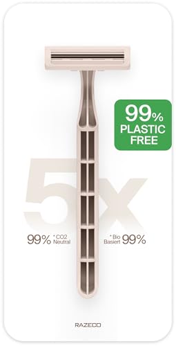 Razeco Rasoirs jetables sans plastique – Lot de 5 paquets de 3 lames – Rasage durable pour une routine zéro déchet (rose)