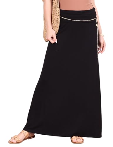 Popana Long maxi skirts for women – High Waisted Flowy Long Skirt for Women, Casual A-Line Plus Size Maxi Skirt