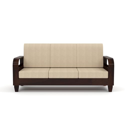 Image of Sheesham Wooden 7 Seater Sofa for Living Room | Solid Wood Sofa with Rattan Cane Side Rack | Rosewood Sofa Set for Home & Office | Lounge (Walnut, 3+2+2 Seater)