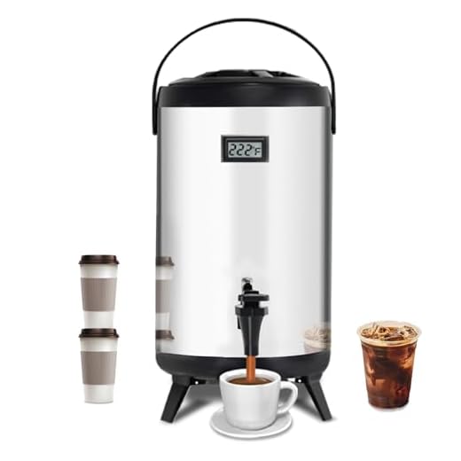 Insulated beverage Dispenser, 12L/3.2gallon 304 thickened food-grade stainless steel Hot Drink Dispenser, hot&cold water urn with thermometer faucet for hot tea&coffee, cold milk, water, juice(silver)