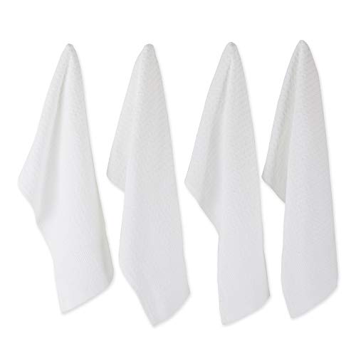 DII Basic Terry Collection Waffle Dishtowel Set, 15x26, Solid White, 4 Piece