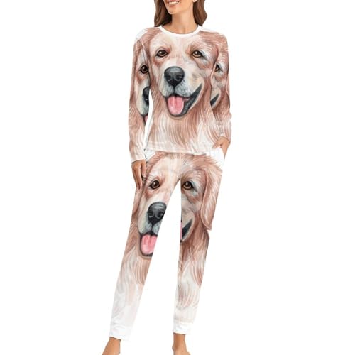 Pyjama femme ensemble avec t-shirt manches longues pantalon sleepwear peinture pour chien