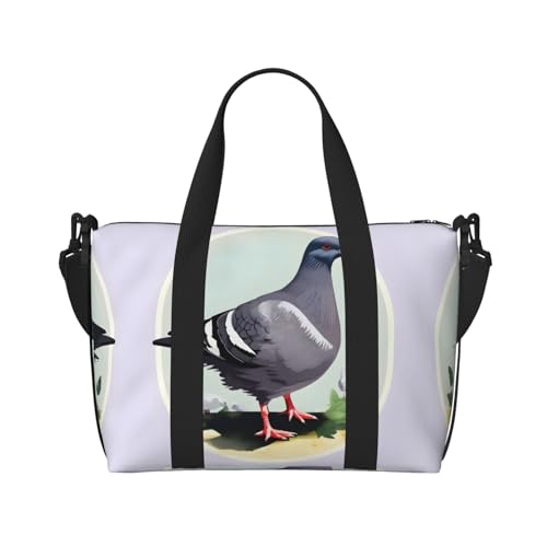 Grey Pigeon Print Women Travel Duffel Bag, Large Weekender Carry-On Tote, Gym Workout Bag,Mommy Hospital Bag