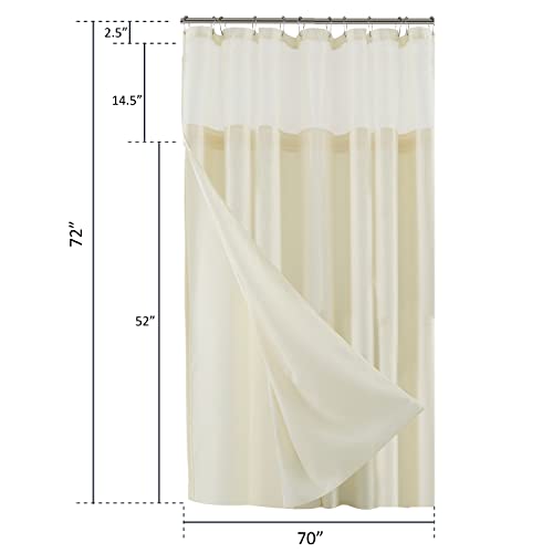 Dainty Home Waffle Weave Long Shower Curtain Liner Ivory 70" x 72" Fabric Snap-in Liner Mesh See Through Top Waterproof Fabric Shower Curtain - Image 3