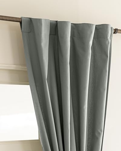 Image of THE LINEN COMPANY Cotton Curtains 7 Feet Long for Door, Solid Duck Canvas Curtains, 7ft Set of 2, Light Grey