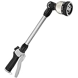 FANHAO Watering Wand Heavy Duty, 16 Inches Metal Garden Hose Wand with 8 Spray Patterns, Long Hose Nozzle Sprayer with ON/OFF Thumb Control, Perfect for Hanging Baskets, Shrubs, Garden and Lawn