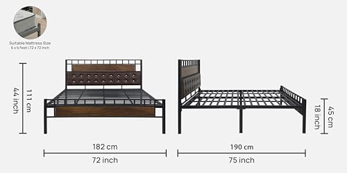 Image of Orvo Metal King Size Bed Without Storage | Wrought Iron Double Bed with Headboard & Footboard | Sturdy Powder Coated Platform Bed King Size Cot for BedroomLivingRoom Black (75x72)