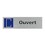 Pictogramme OUVERT (Q0353). Signalisation Porte Rectangulaire. Autocollant souple ou plaque alu brossé 2mm. - Adhésif aspect aluminium brossé -
