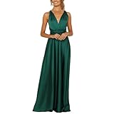 Package Includes:1pc Robe longue d\'été en satin pour femme avec bretelles croisées dans le dos et col en V profond avec nœud, vert, Taille S