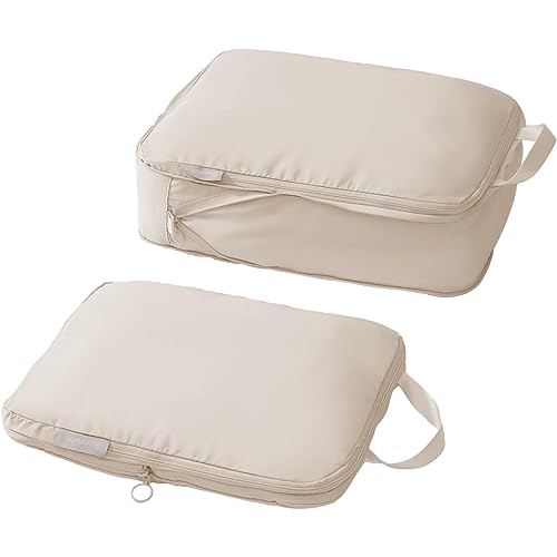 tianzong Compression Packing Cubes for Suitcases, Luggage Organizer Bags Set for Travel (Beige, 2 Pack Large)