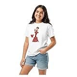 Camiseta 100% algodón orgánico de Manga Corta para niña, con Traje de Flamenca Rojo con Abanico – Camiseta Blanca – Talla 5/6– Pepa