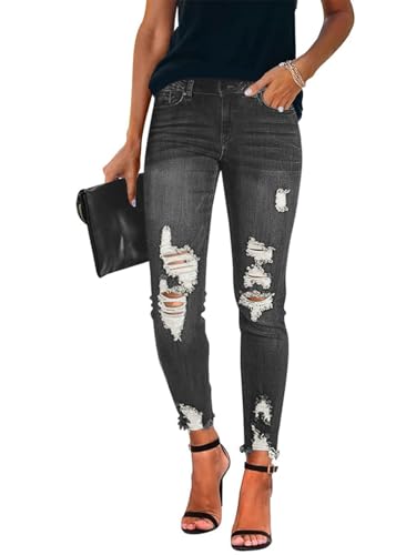 Women's Jeans Butt Lift Comfy Stretchy Ripped Skinny Mid Waist Destroyed Denim Pants (Pack of 2)4