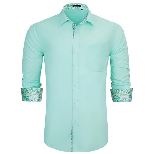 Image of HISDERN Mens Dress Shirts Long Sleeve Button Down Casual Shirts for Men Inner Contrast Formal Business Tuxedo Wedding Shirt