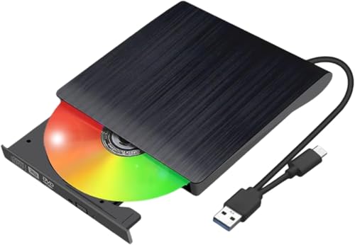 Zewnętrzny nagrywarka DVD, zewnętrzny napęd DVD, zewnętrzny napęd CD DVD USB 3.0 typu C, zewnętrzny napęd CD, zewnętrzny przenośny napęd CD-Rom, USB 3.0 i Type-C, nadaje się do laptopów, MacBook, PC i