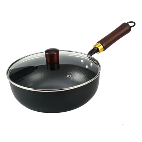 Poêle japonaise en fer avec couvercle en bois | Casserole épaisse non revêtue forgée à la main antiadhésive pour cuisinière naturelle, à induction, maison, cuisine, camping, restaurants