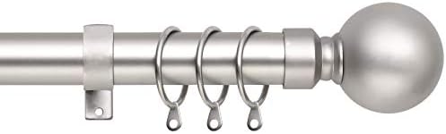 Plain Metal Ball Extendable Curtain Pole. Includes Pair Of Superior 60mm Size Finials, Rings, Brackets & Fittings Set. (Chrome, 160cm - 300cm, 63 Inch to 118 Inch)