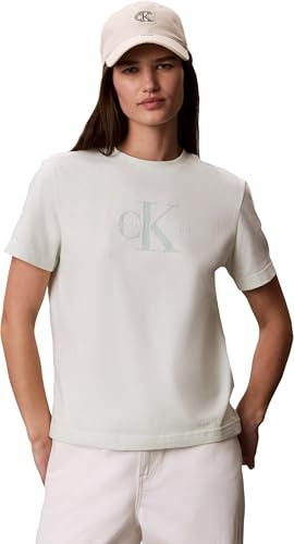 T-Shirt Calvin Klein Femme Classic Monologo avec Col Ras-du-Cou Blanc