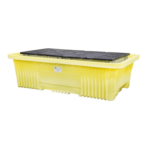 Enpac Double IBC Tote Spill Pallet XL, Drain, Yellow, UV Resistant, Polyethylene, Forkliftable, Removable Platform