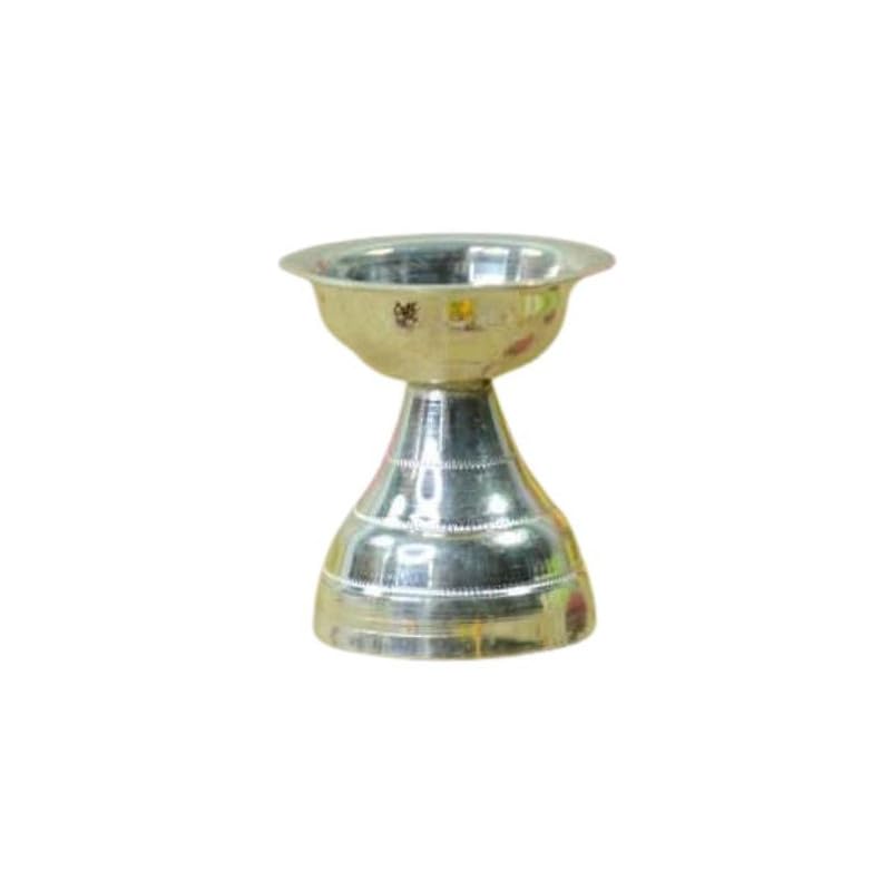 Image of Silver Diya /Ghee Vilakku /Lamp - Silver Pooja Items for Home, Return Gift for Navarathri, Wedding, Housewarming & Other Festivals | Handcrafted | Worship God (GH1033)
