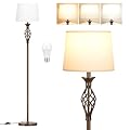 Ambimall Floor Lamps for Living Room - 3 Color Temperature Standing Lamp with 9W LED Bulb, Farmhouse Floor Lamp with White Shade, Modern Tall Lamp for Bedroom Office Corner - Brown