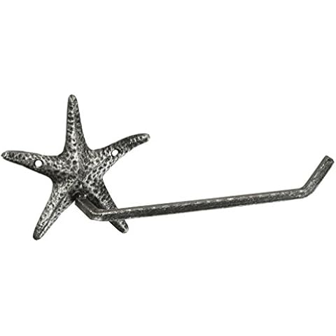 Hampton Nautical Antique Silver Cast Iron Starfish Toilet Paper Holder 10" Bathroom Decoration-Beach Home Cover