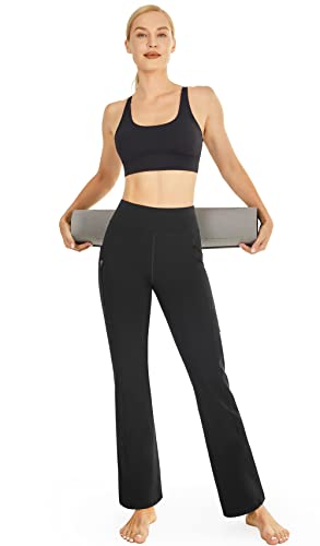 Afitne Fleece Lined Pants Women Flare Leggings Sweatpants Bootcut Yoga Pants High Waisted Winter Warm Thermal Pants With Pockets-Black-L #TOP7