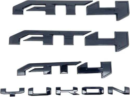 Image of 4Pcs Door Rear Tailgate AT4 Yukon Emblems Letters 3D Badge Replacement for 2021-2025 Yukon XL (Black)
