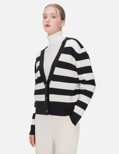 Image of Womens Striped Cardigan Sweaters Long Sleeve V Neck Open Front Button Down Sweater Ribbed Knit Button Up Cardigans Outwear