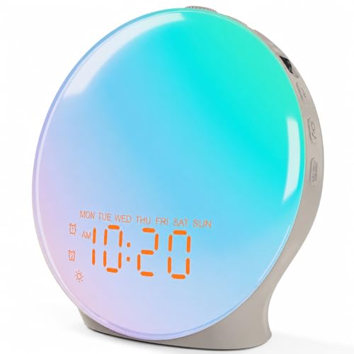 Image of JALL Full Screen Dimmer Sunrise Alarm Clocks for Bedrooms, Wake Up Light with FM Radio, 25 White Noise Sleep Sounds, Bluetooth Speaker, Dual Alarms Bedside Clock for Heavy Sleepers