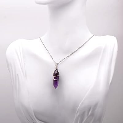 Paialco Natural Amethyst Crystal Point Wire Wrapped Pendant Necklace for Women