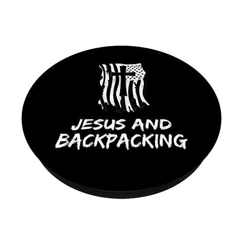 Jesus and Backpacking Design for Christian Backpackers PopSockets Swappable PopGrip, Black - Image 2
