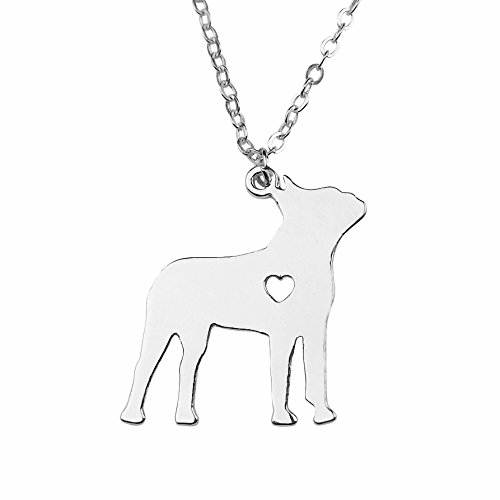 Art Attack Stainless Steel I Love My Boston Terrier Chain Necklace, Forever In My Heart Pet Lover Puppy Dog Mom Memorial Rescue Charm Pendant (Silver)
