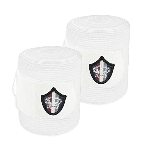 Horses Fasce Lavoro Crown Stripes Bianco Full, Fasce per la Protezione del Cavallo, per Favorire la Ripresa Dopo Gli Sforzi e Proteggerlo da Graffi e Urti