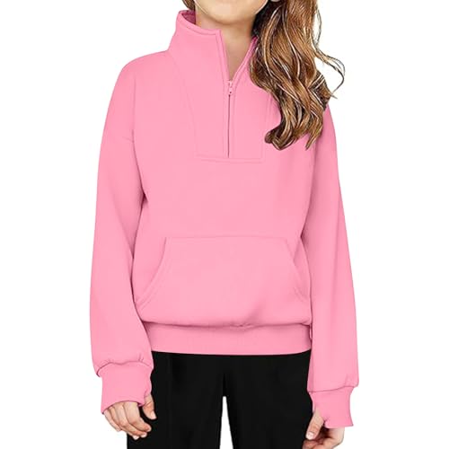 DDAPJ pyju Girls Half Zip Sweatshirt Fleece Hooded Pullover for Teen Long Sleeve Tops Fall Winter Clothes with Thumb Hole2