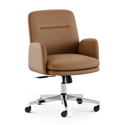 Image of Branch Softside Mid Century Modern Office Chair | Removable Arms and Mid Back Design with Luxury Cloud-Like Comfort, Adjustable Height, Vegan Leather, Canyon