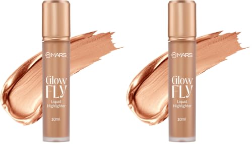 Image of MARS Glow Fly Liquid Highlighter (10 ml) (03-WINGED GOLD) | Enriched With Sunflower Seed Oil | Radiant Glow | No Chunky Particles | Light-Weight & Long-Lasting | Ultra Blendable Formula (Pack of 2)