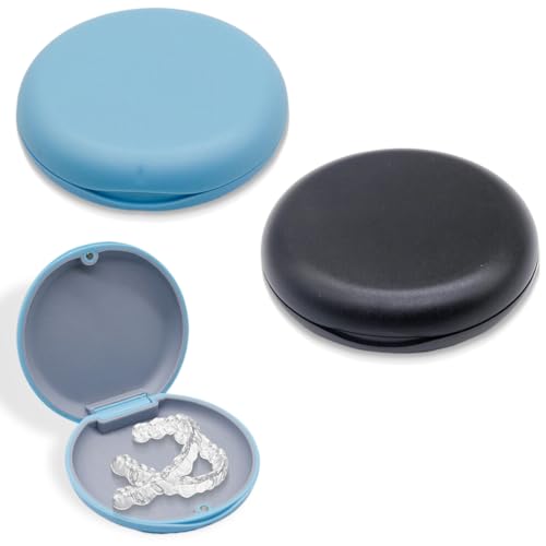 2 piezas caja ferula dental,caja ortodoncia, caja ferula dental caja aparato dental,funda dentadura resistente,caja de almacenamiento para dentaduras postizas,negro + azul