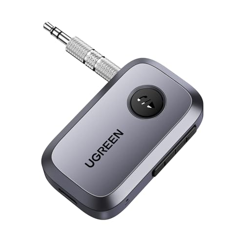 UGREEN Récepteur Bluetooth 6.0 Jack Adaptateur AUX Voiture avec Micro Intégré Appels Mains Libres, Enceinte Casque Filaire, Câble 3.5mm Inclus (Gris)