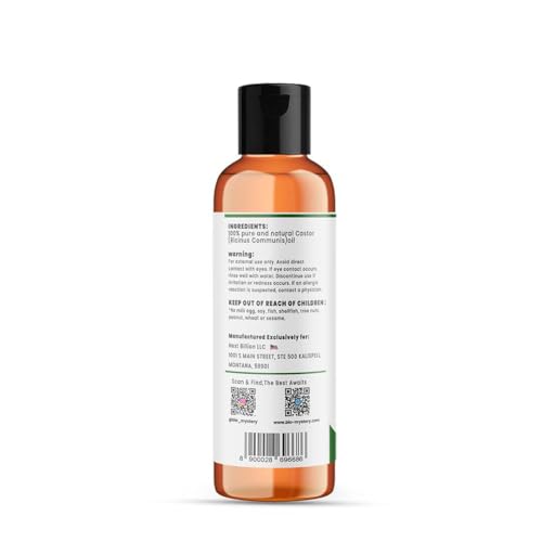 Image of 100% Pure Natural Castor Oil Cold Pressed, Hexane-Free, Unrefined Arandi Oil for Hair, Eyebrows, Thicker Eyelashes, Skin Moisturiser with Liner Brush (200ml /6.8 Oz)