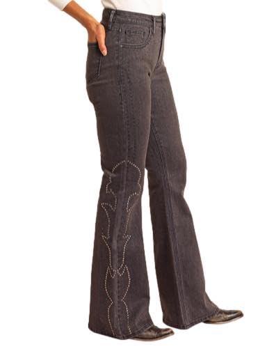 Rock & Roll Denim Women's West Desperado High Rise Studded Flare Jeans